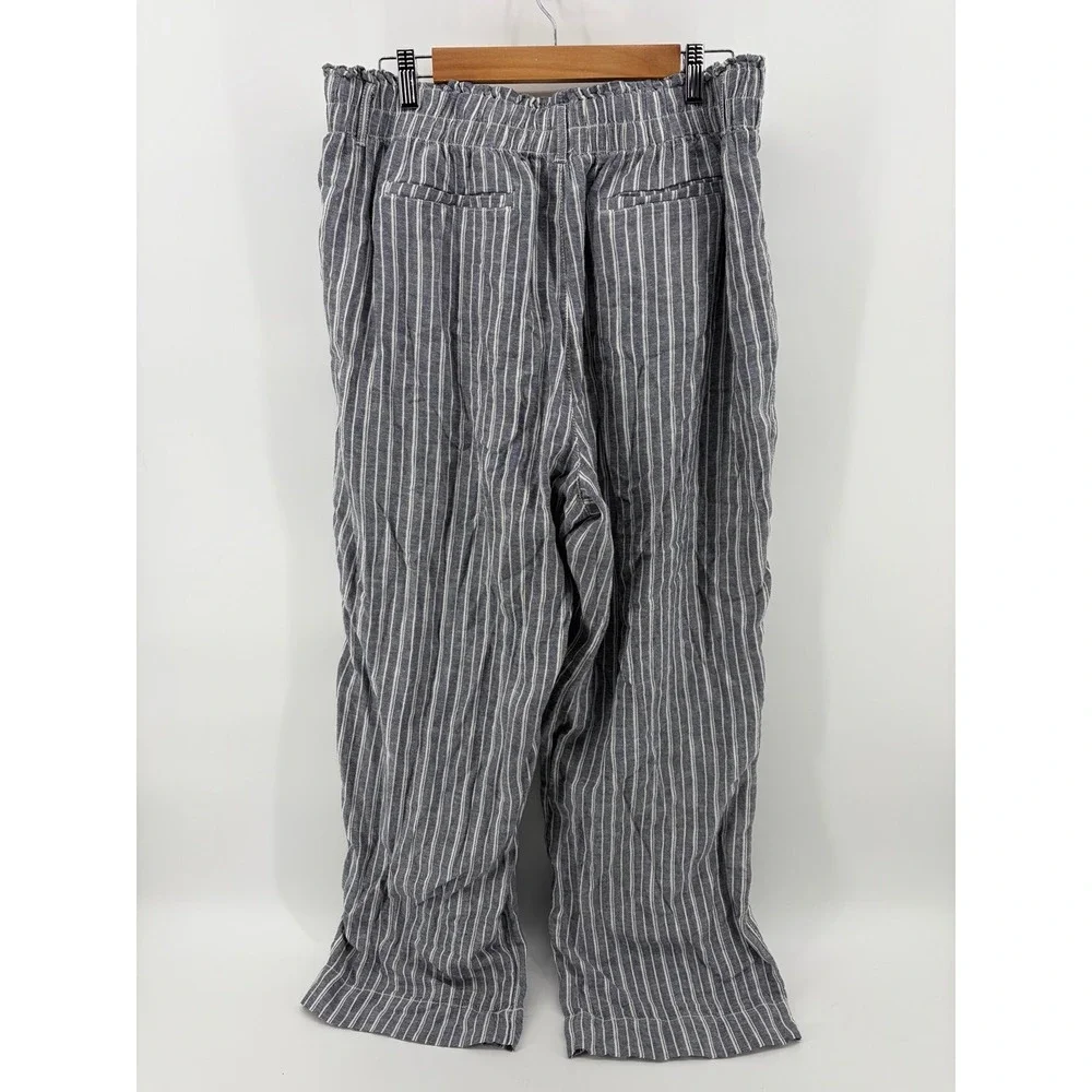 Briggs Linen Pants Grey Striped, Pull On Beach Coastal Summer, Size XL, Pre-Own